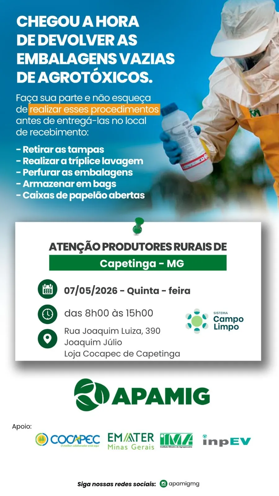 Recolhimento de Embalagens Vazias - Capetinga/MG