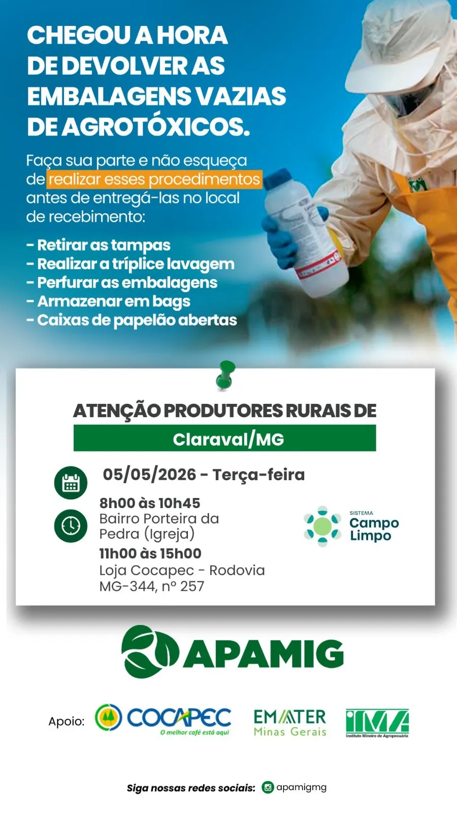 Recolhimento de Embalagens Vazias - Claraval/MG