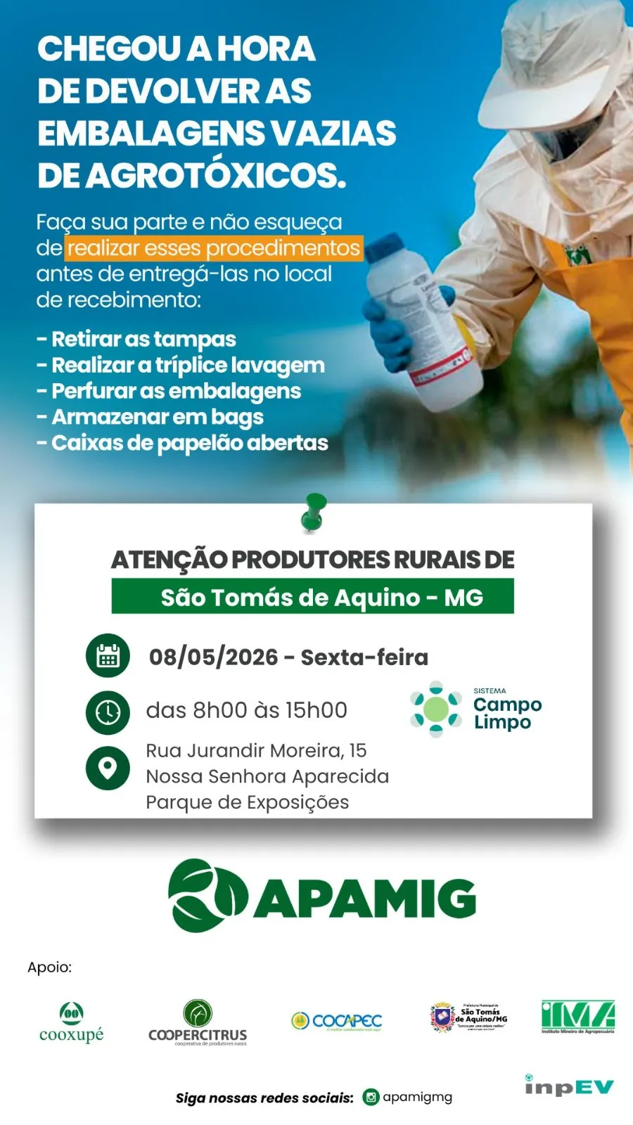 Recolhimento de Embalagens Vazias - São Tomás de Aquino/MG