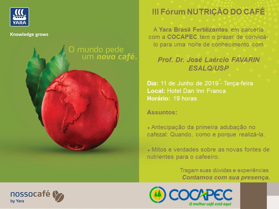 Cocapec e Yara convidam para o III Fórum Nutrição do Café nesta 3ª