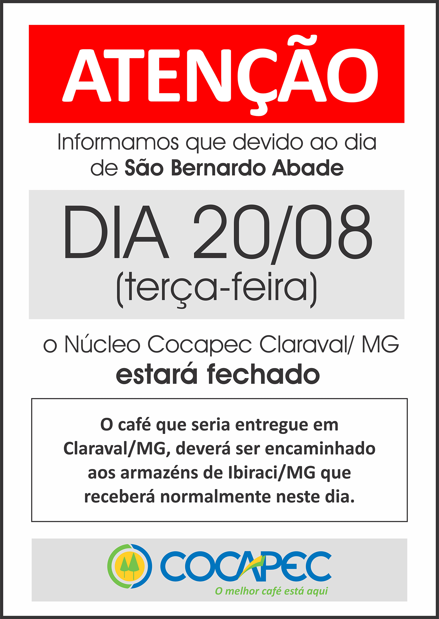 Feriado: Núcleo de Claraval fechado nesta 3ª