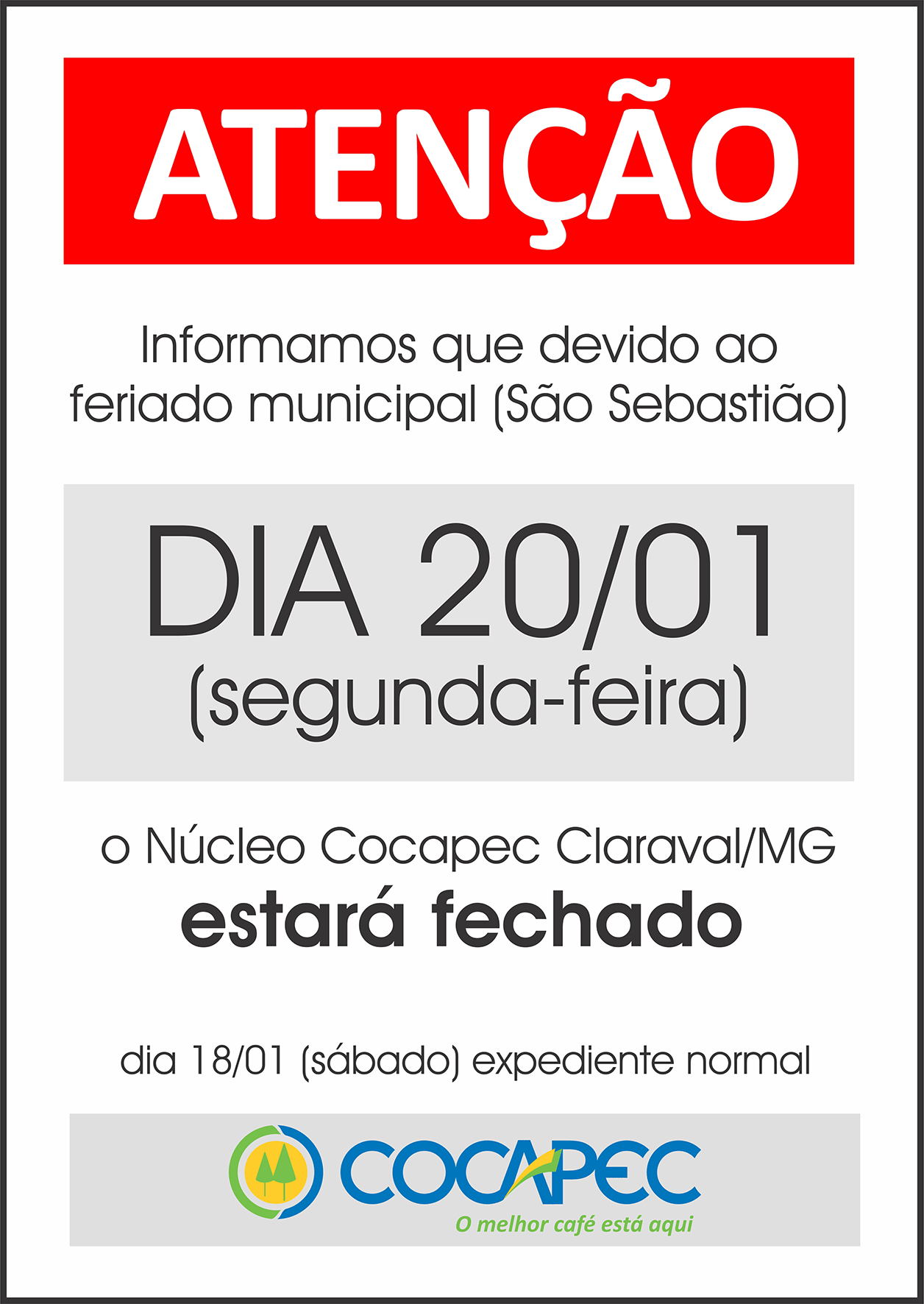 Núcleo de Claraval estará fechado na próxima 2ª