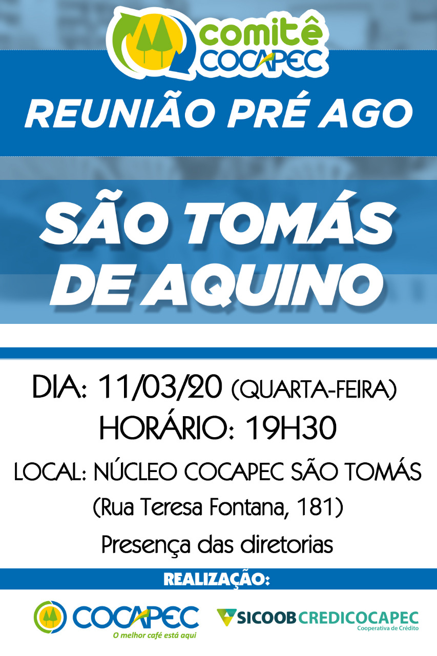 Comitê Pré-AGO acontece hoje em São Tomás de Aquino