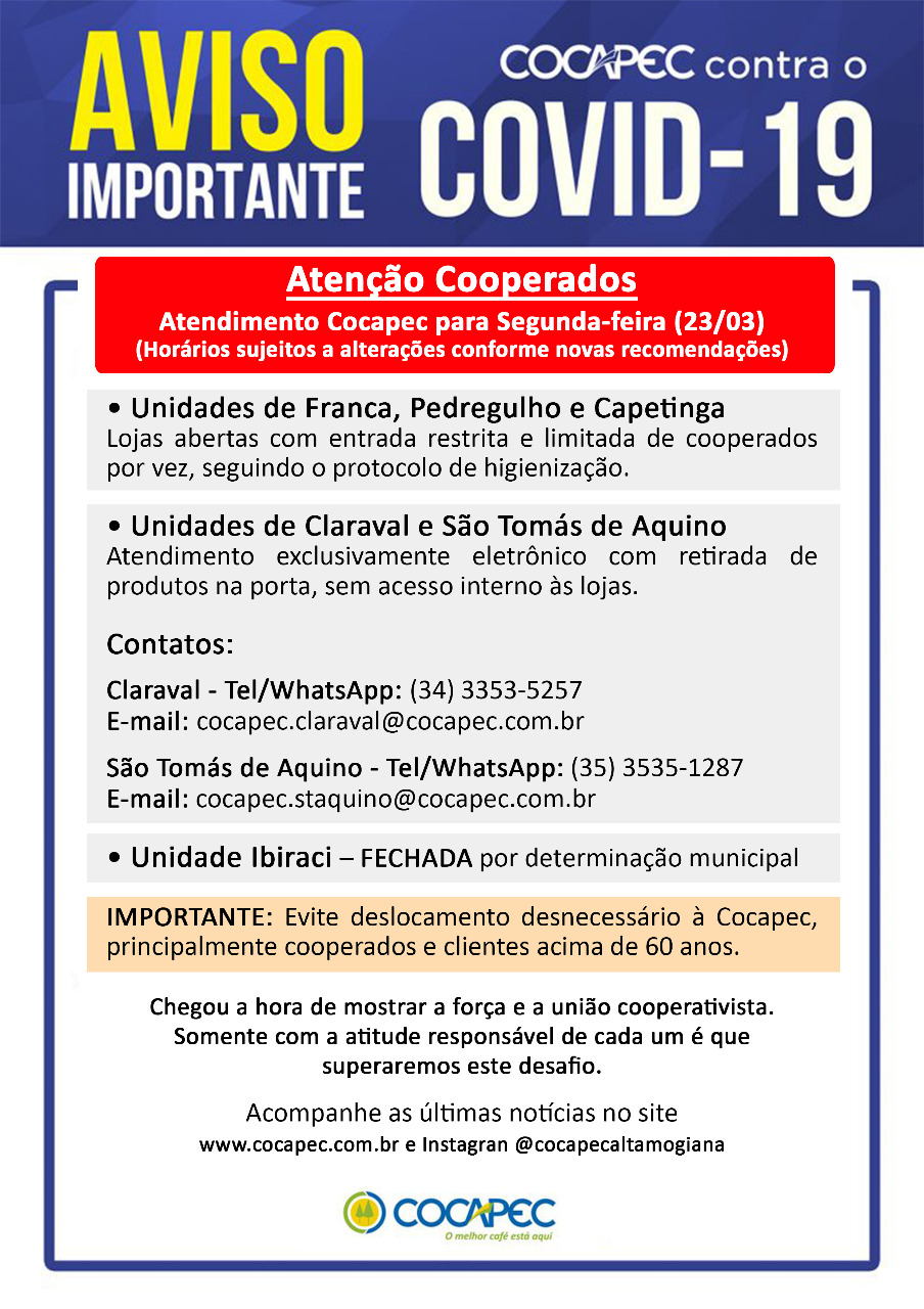 ATENÇÃO: Horário de funcionamento válido para esta 2ª