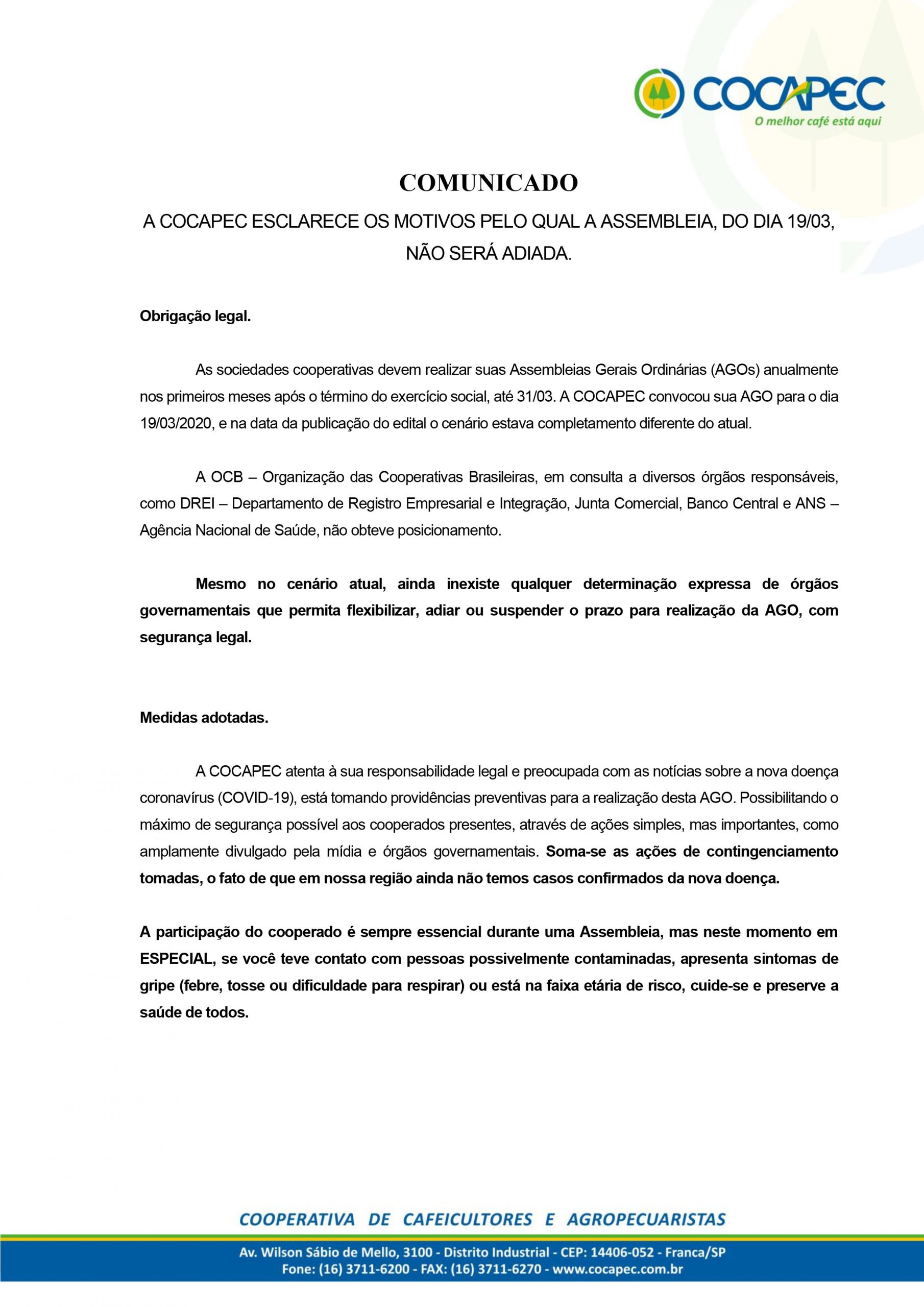 Nota de Esclarecimento - Realização da AGO
