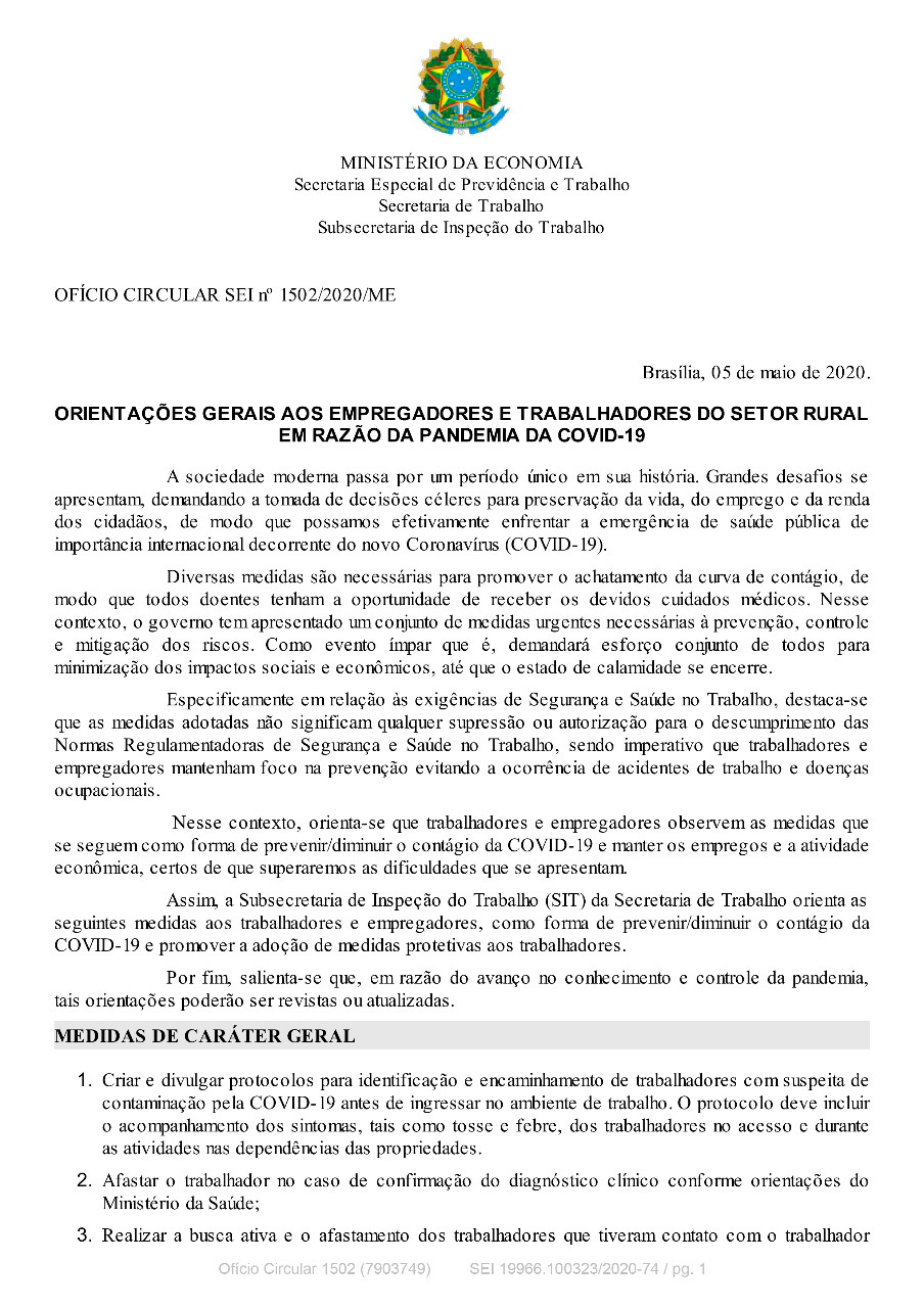 Orientações Gerais sobre COVID-19 para o Trabalhador Rural - SIT