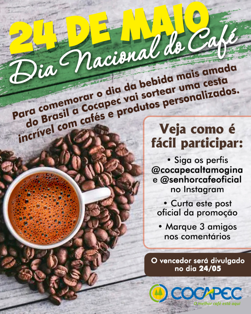 Participe do Sorteio do Dia Nacional do Café no Instagram