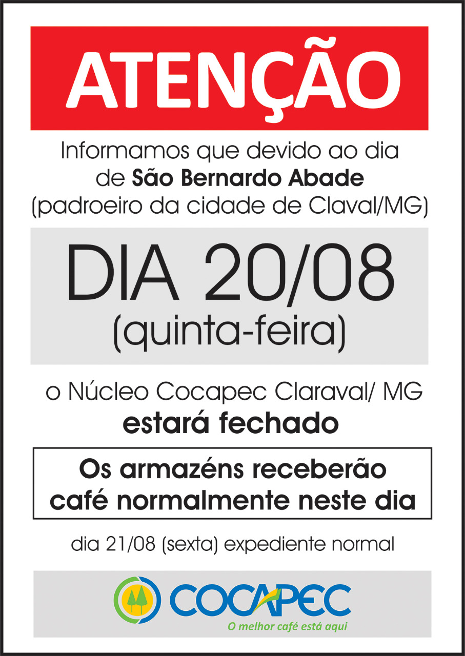 Feriado: Claraval receberá café normalmente nesta 5ª