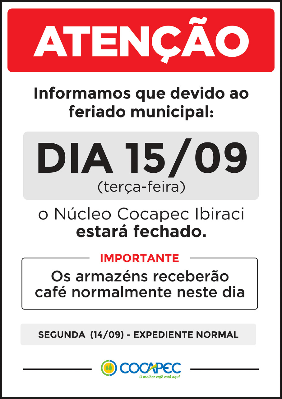 Feriado em Ibiraci: Armazém receberá café normalmente na 3ª