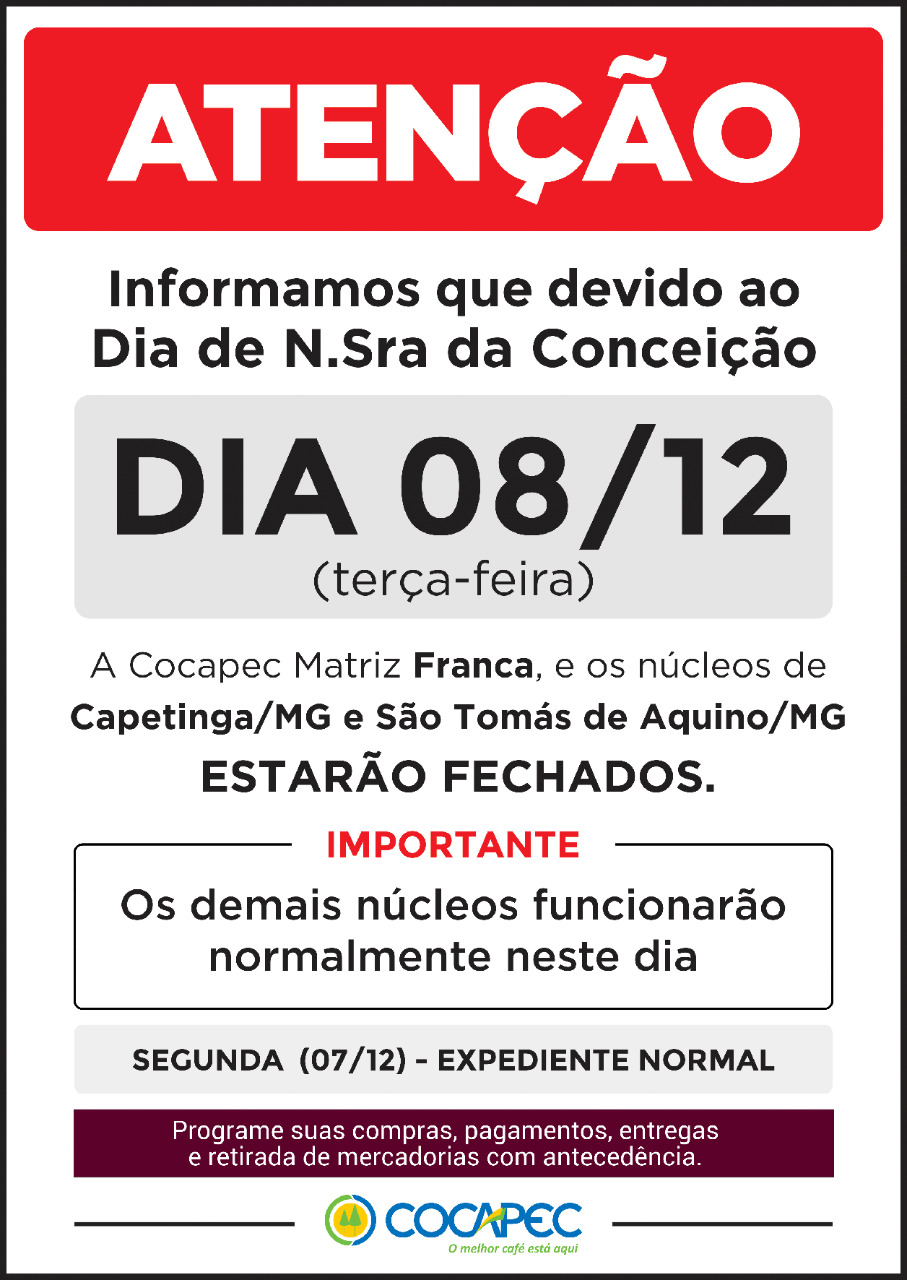 Feriado: Unidades de Franca, Capetinga, S. Tomás de Aquino fechadas nesta 3ª
