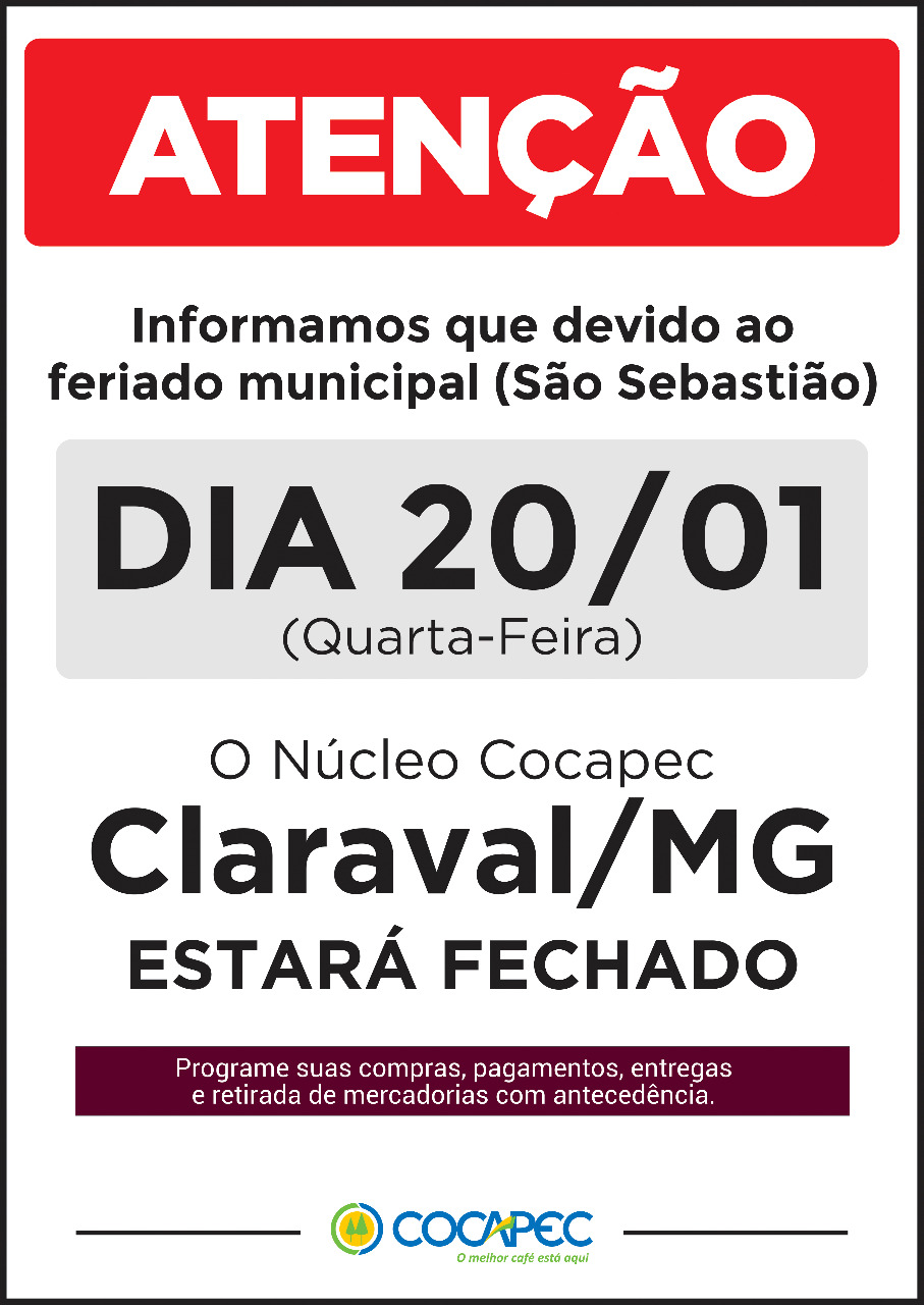 Núcleo de Claraval estará fechado no dia 20/01.
