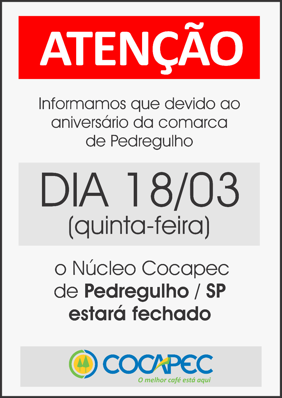 ATENÇÃO! NÚCLEO PEDREGULHO ESTARÁ FECHADO NO DIA 18/03