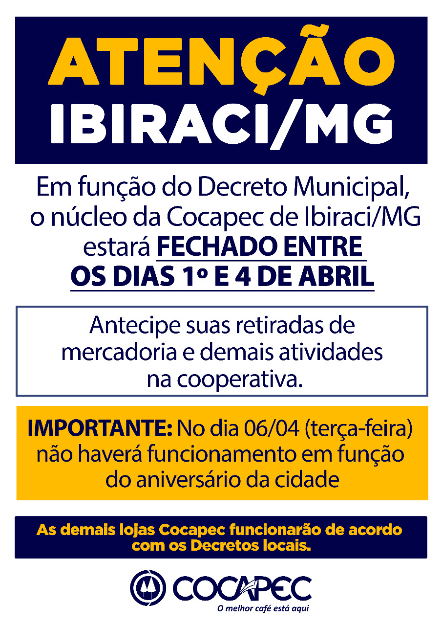 ATENÇÃO COOPERADOS DE IBIRACI/MG
