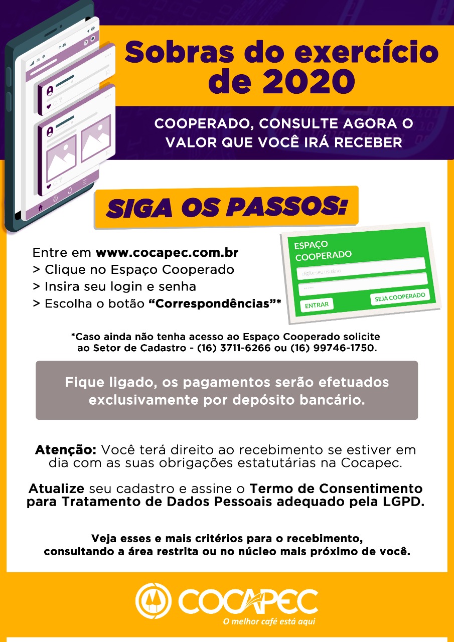 Sobras do exercício de 2020 - acesse a área restrita