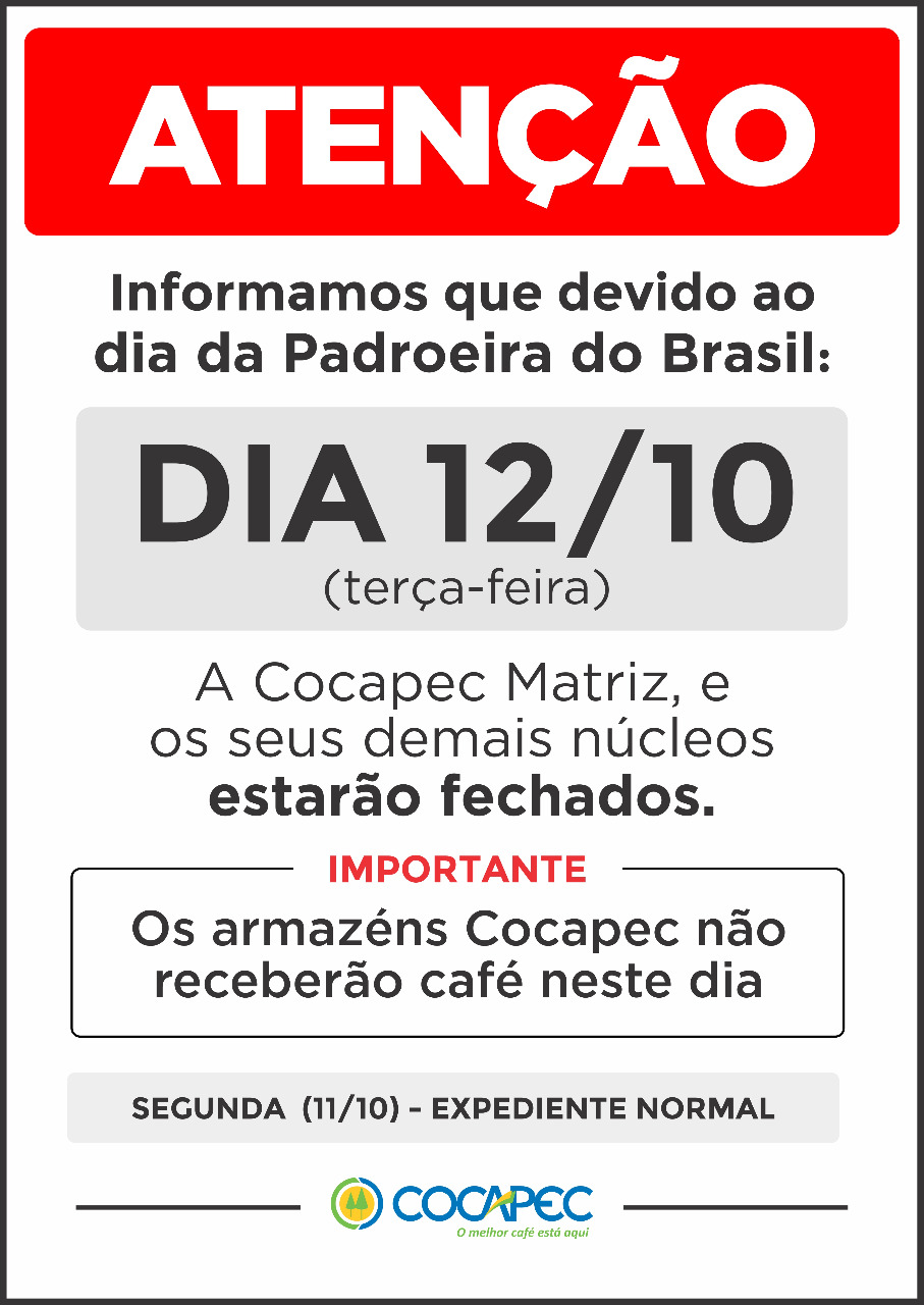 Feriado: Todas as unidades Cocapec estarão fechadas nesta 3ª