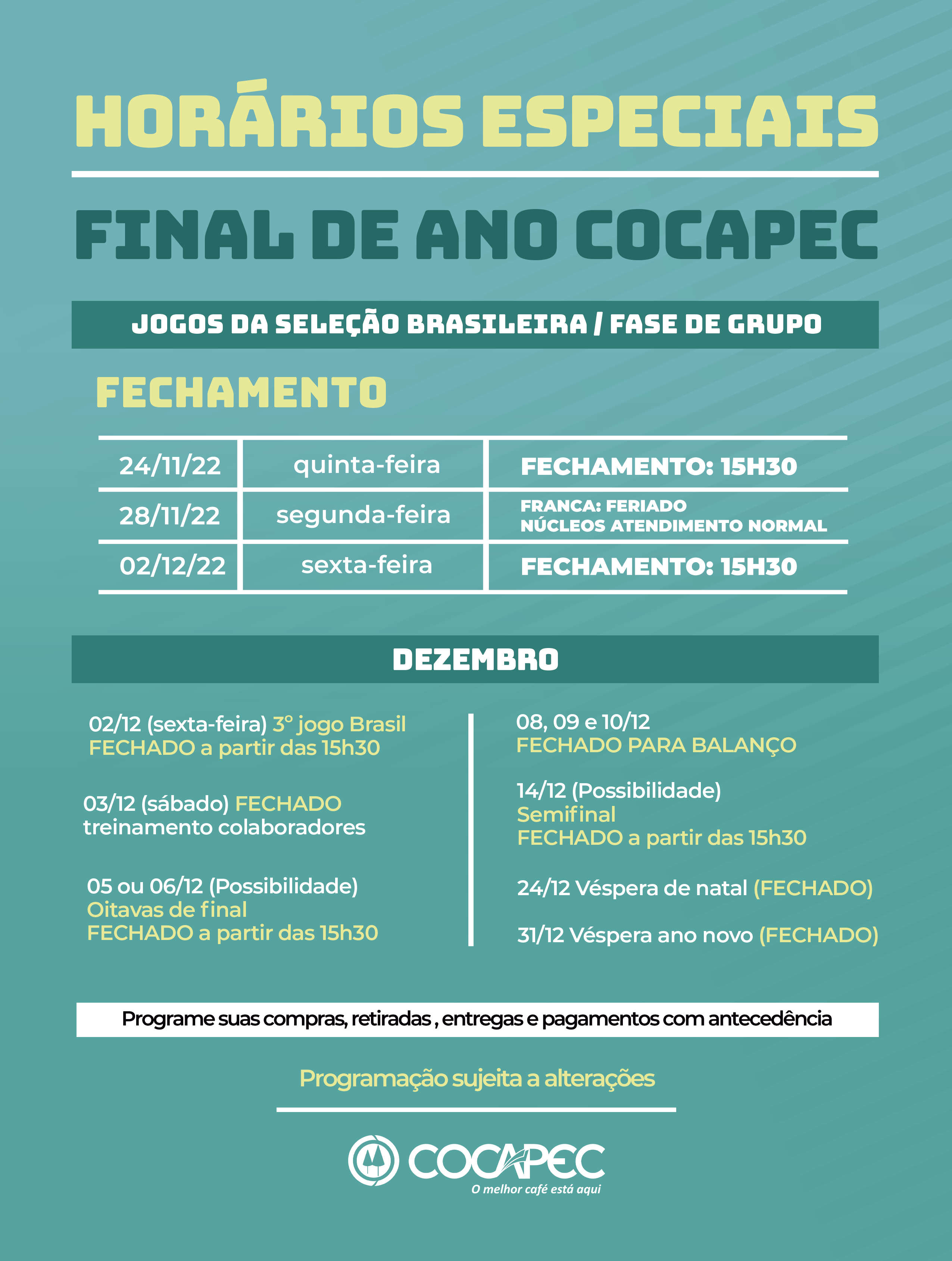 Horários Especiais Cocapec